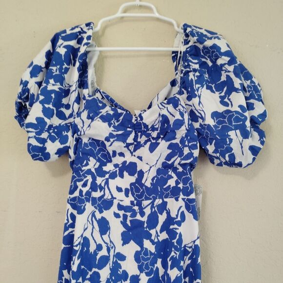 Hyacinth House Blue Seaport Tie Back Floral Midi Dress Cottagecore L - Picture 4 of 11